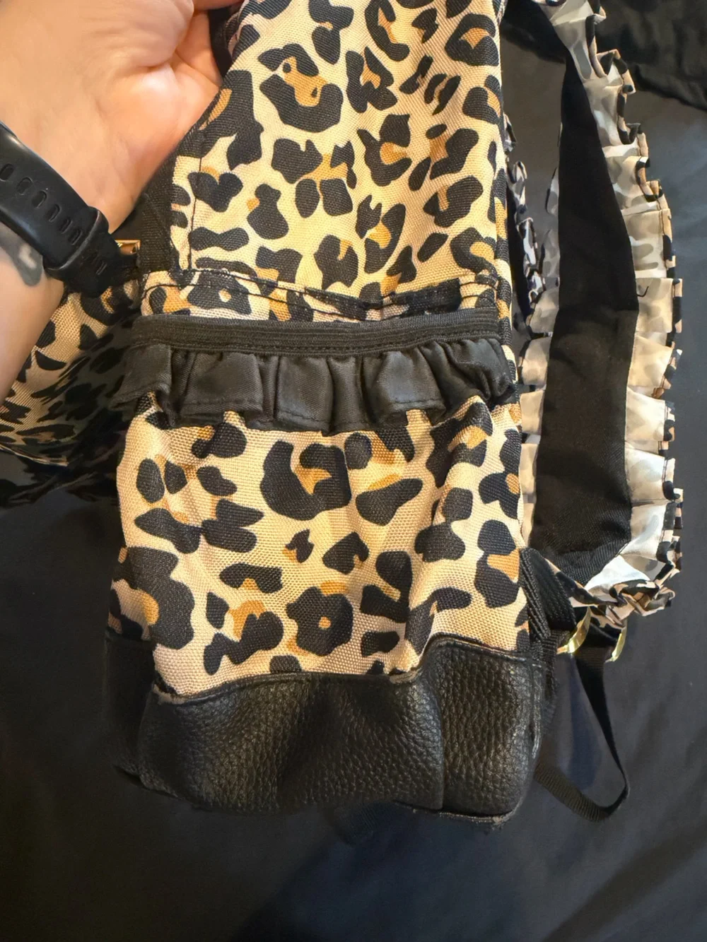 Posh Peanut Ruffled Backpack for Girls in the Lana Leopard Tan print